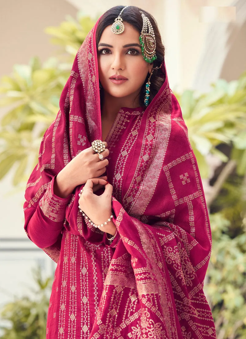 Viscose Pink Pakistani Style Embroidered Designer Suit